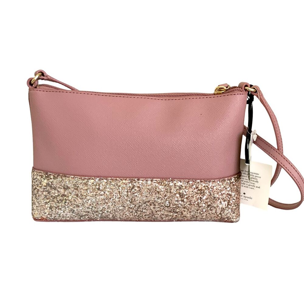 Kate Spade Dusty Pink Ramsey Glitter Crossbody Bag Saffiano Style NWT - Picture 3 of 10